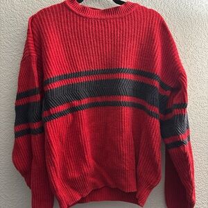 GAP Red Ribbed Crewneck Sweater with Navy Stripe Detail